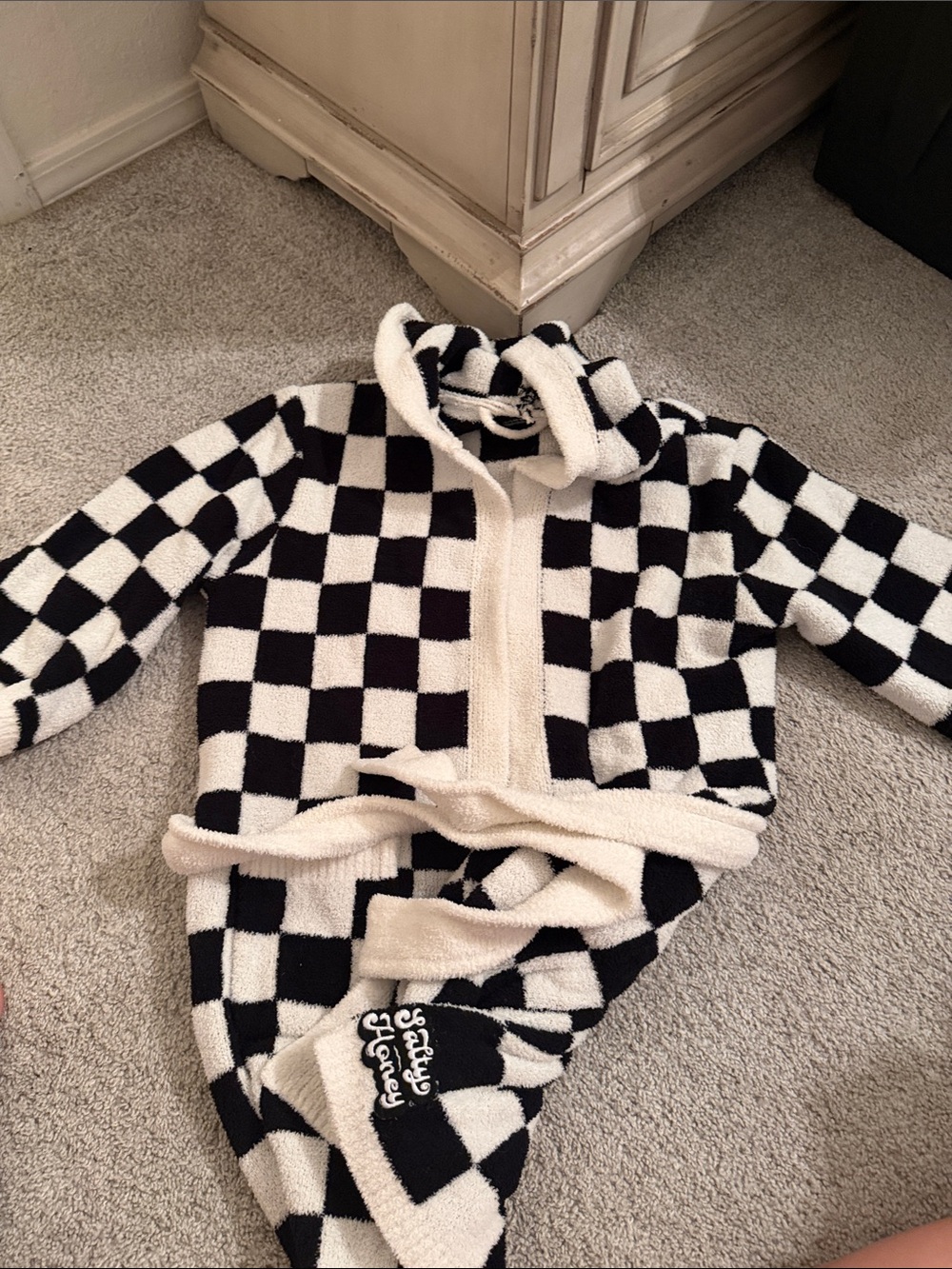 Kids Checkerboard Fleece Zip Hoodie - Black & White